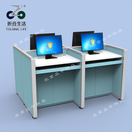 四人位王字型愛馬仕藍升降屏風(fēng)電腦桌